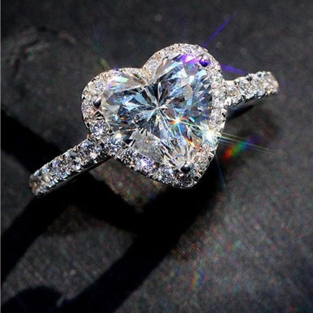 Heart-Shaped Silver Diamond Ring